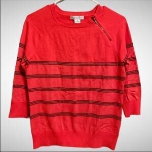 Liz Claiborne Sweater Womens Pink Navy Blue Stripes 3/4 Sleeve Size Medium